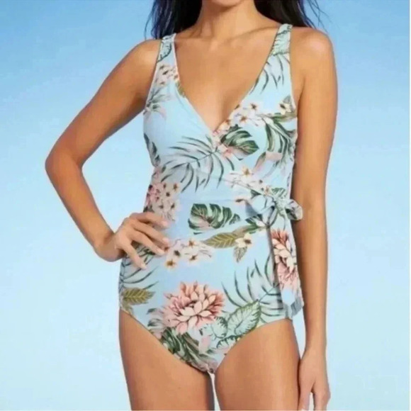 NWT- Kona Sol Floral Wrap One piece bathing suit - Picture 1 of 11